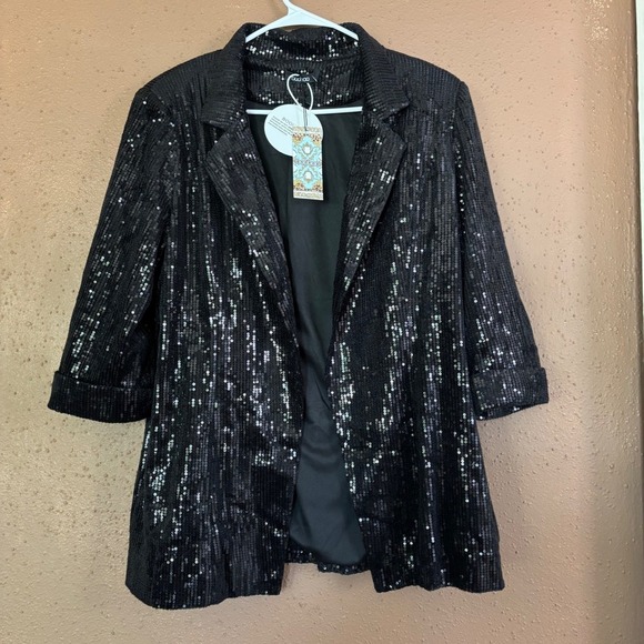 Boohoo Jackets & Blazers - Boohoo Plus Sequin  Oversized Blazer Black Size 14 US